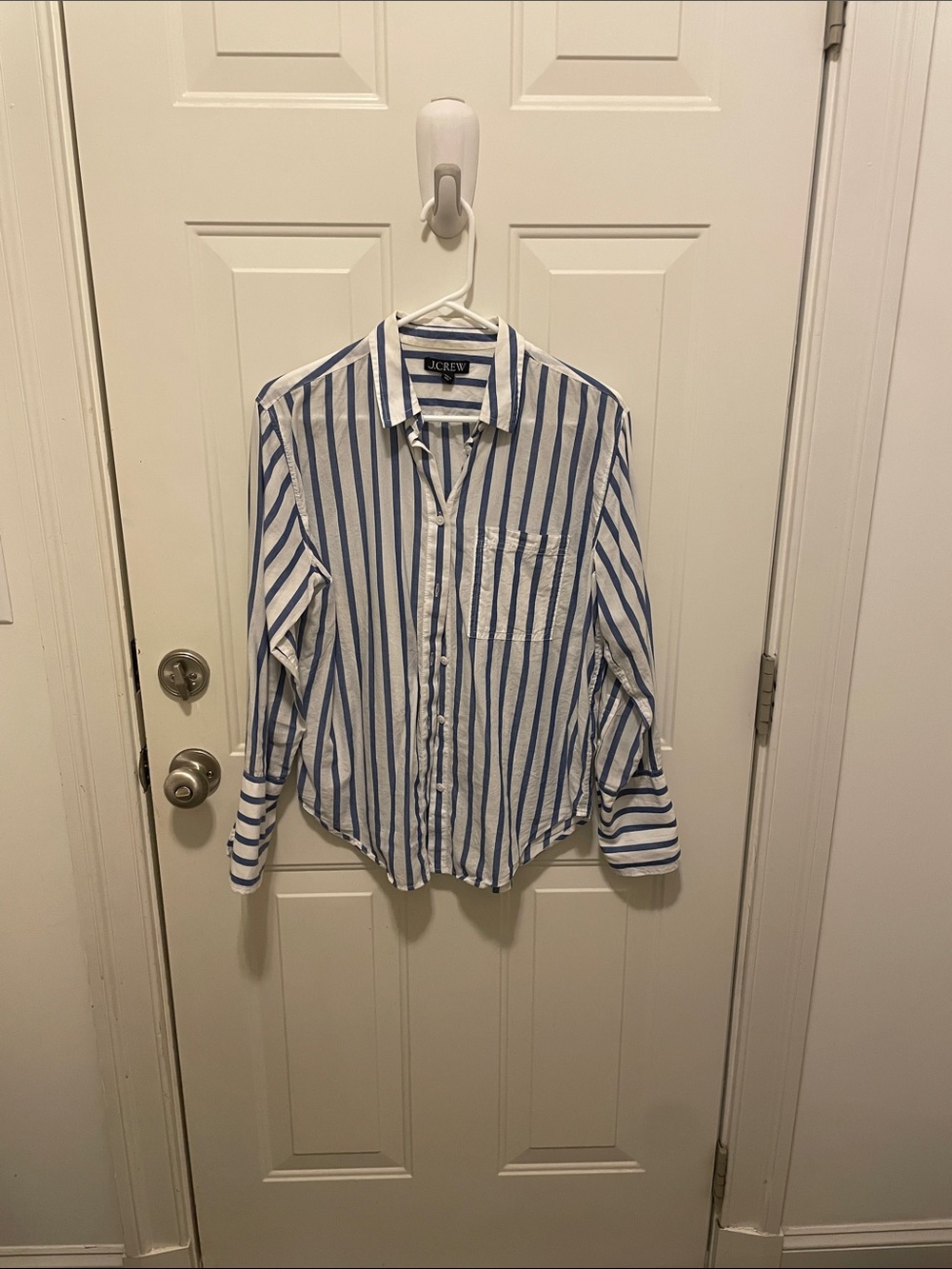 J. Crew Blue and White Vertical Stripe Casual Button-Down Shirt